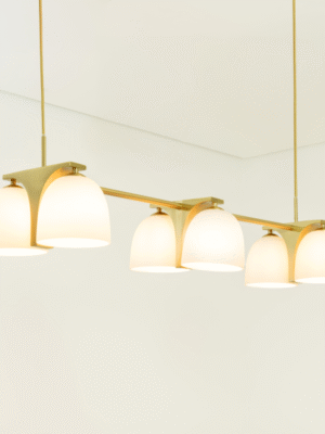 PENDENTE AALTO DOURADO / OPALINO (C)105CM (L)33CM (A)26CM 6XE14 BOLINHA MAX 40W