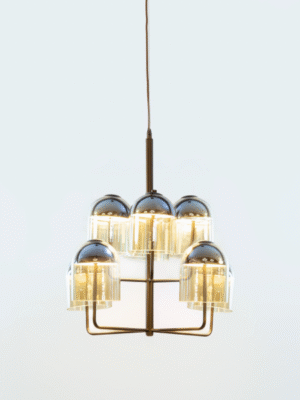 PENDENTE VENTENAT CONHAQUE E CAFE D60CM A58CM 8XLED 5W 2700K